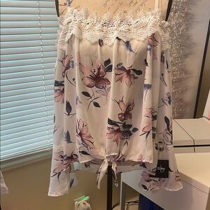 Floral Lace Trim Women's Top